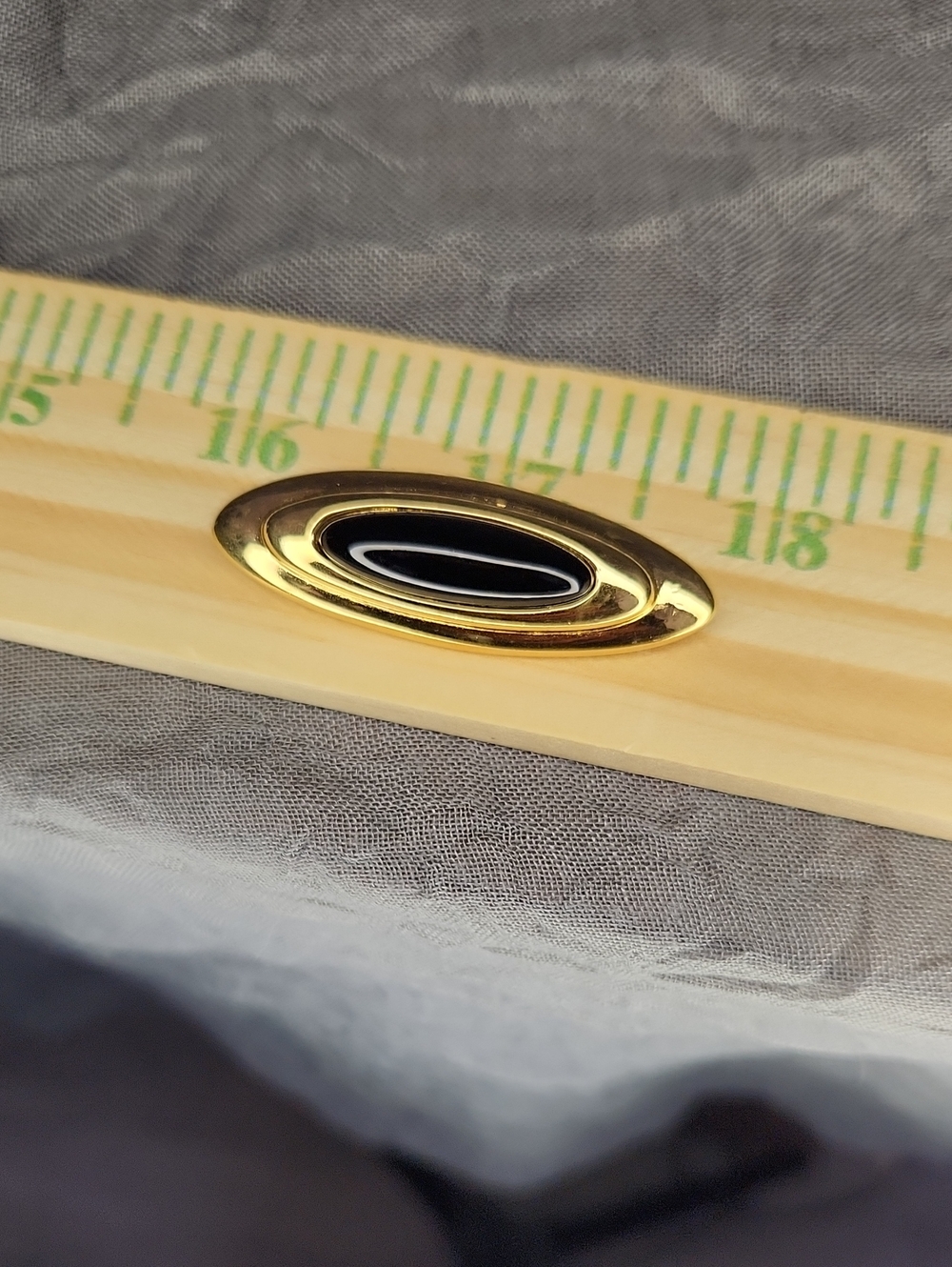 Vintage Signed Trifari Gold Tone Black Enamel Oval Bar Brooch Pen 1970s